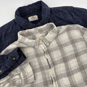 Marine Layer Mens Small Lot of 2 Plaid Windowpane Cotton Button Down Shirts